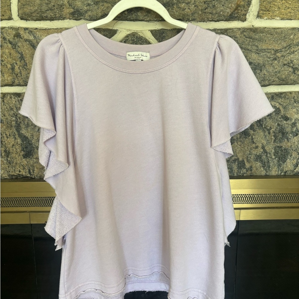 Michael Stars Purple Flutter Sleeve Ruffled Tee